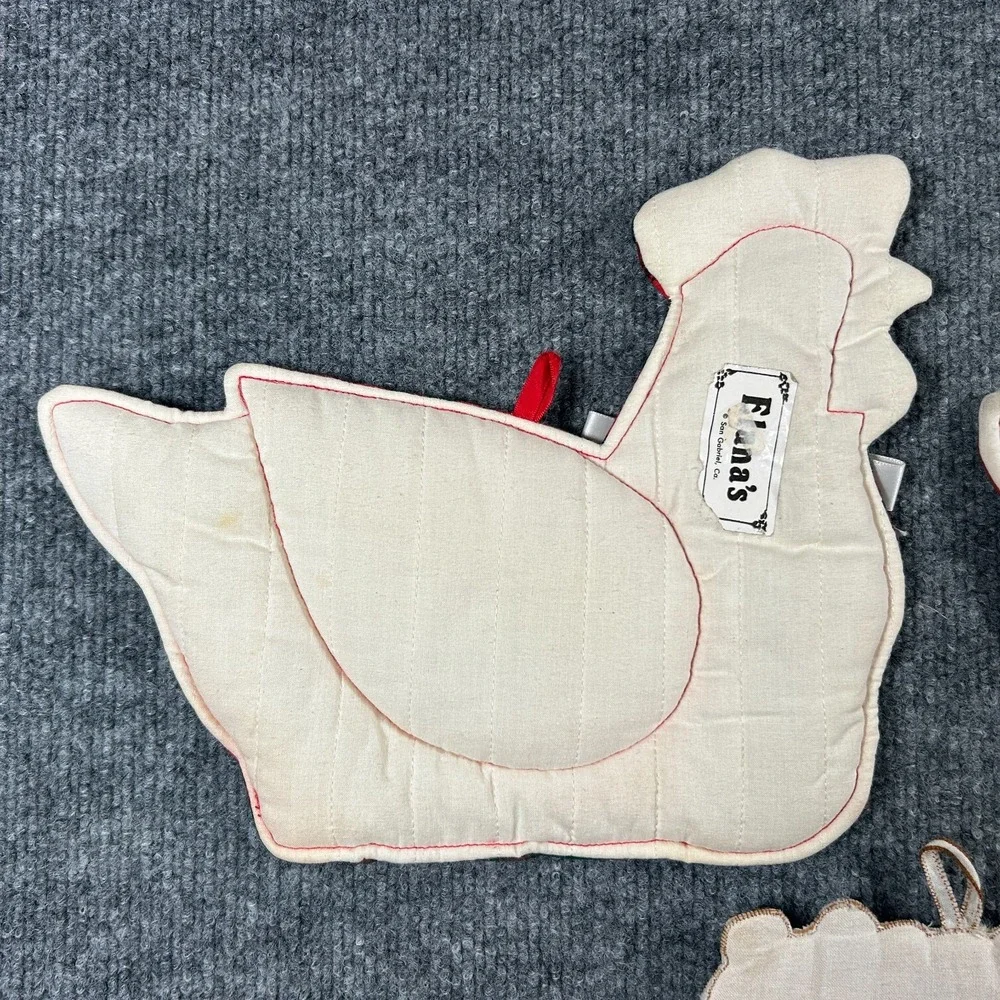 Grandmacore Vintage Farm Pot Holder Chicken Pig Quilted Lot 3 Cottage Christmas